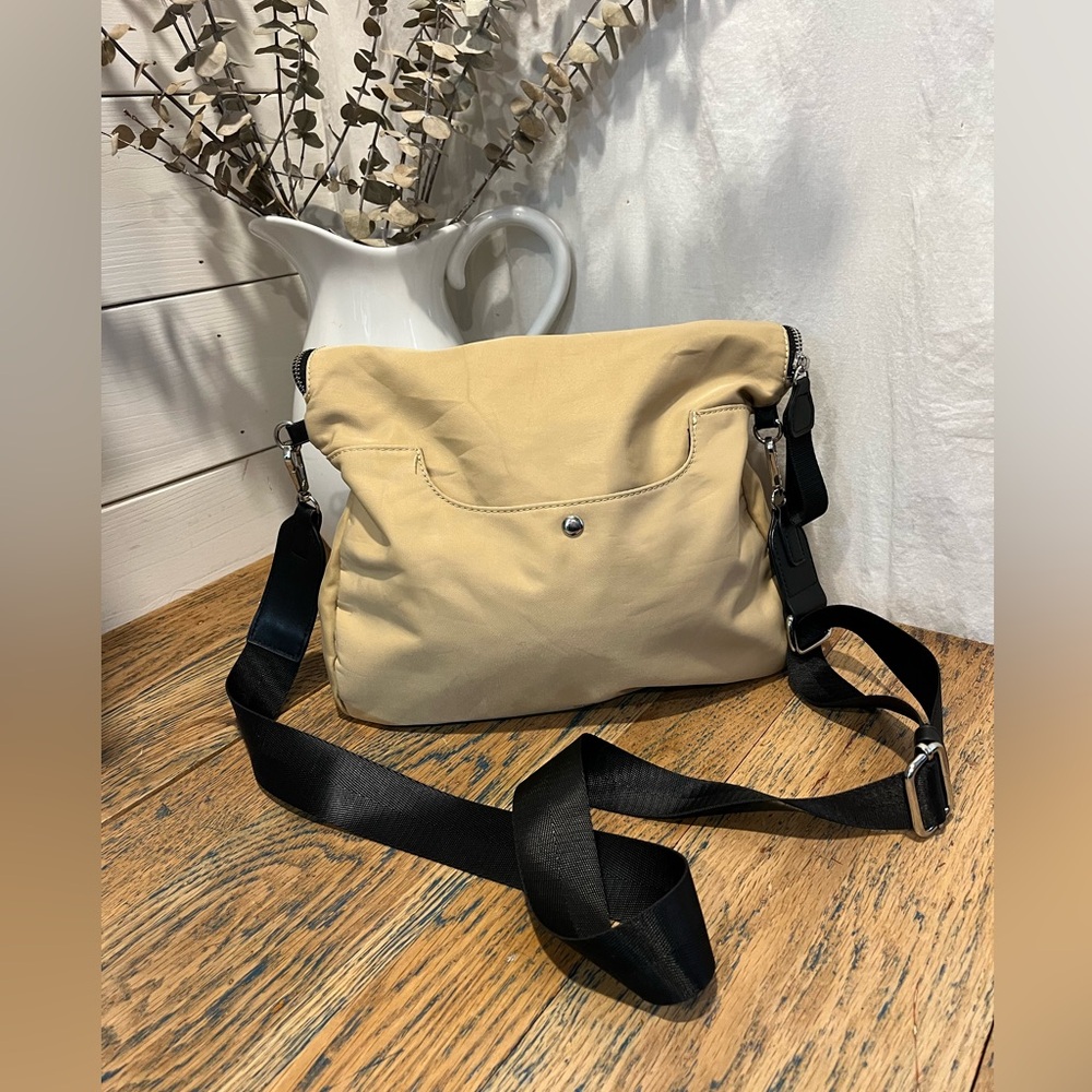 COLAB Beige Foldover Nylon Crossbody Bag